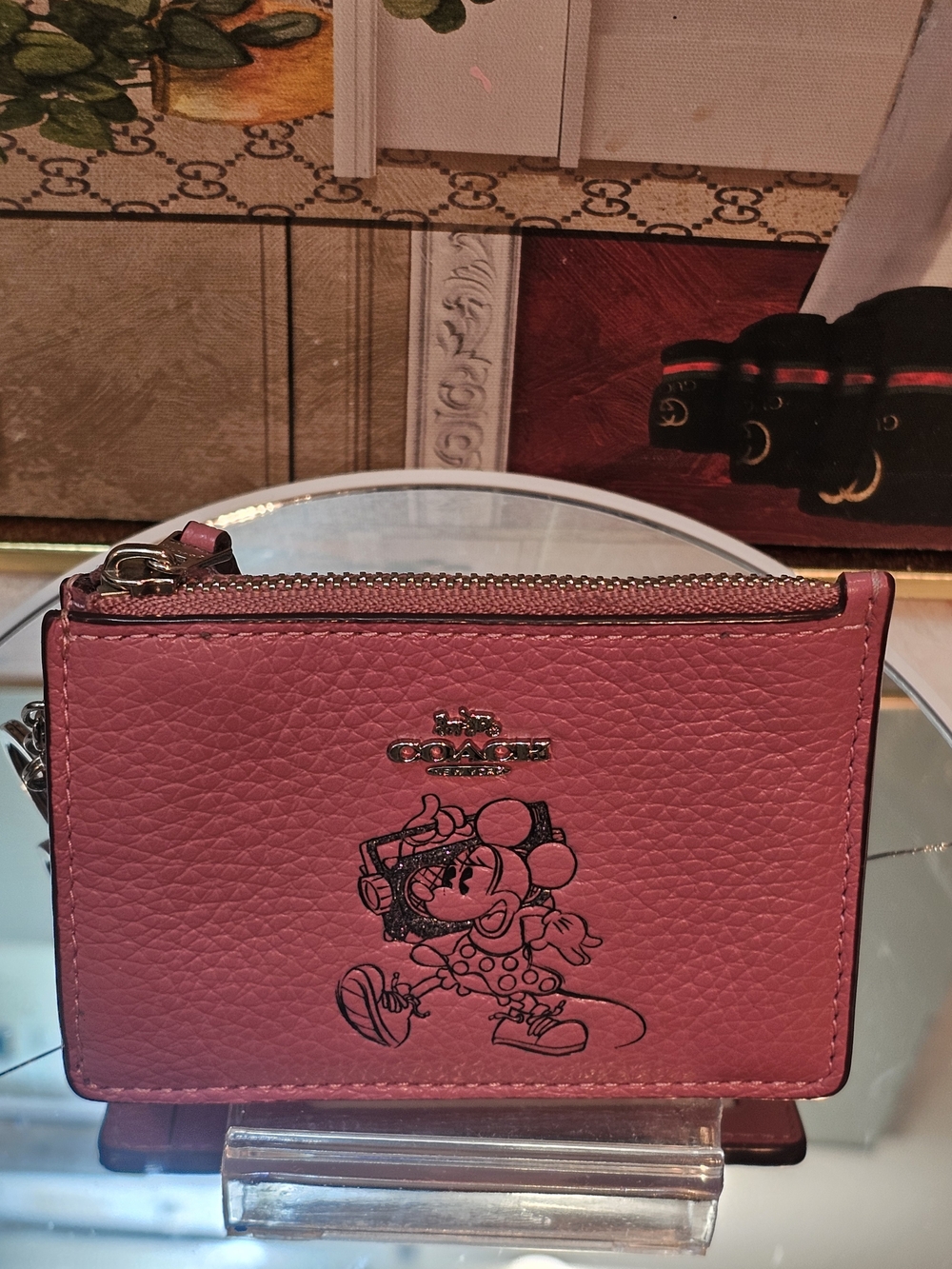 Coach Disney X Pink Minnie Mouse  Skinny ID Card Holder/Wallet Nwot